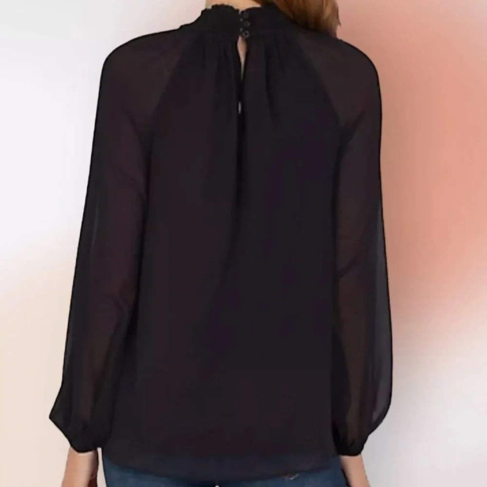 NWT Joie Limited Edition Semi Sheer Black Long Sleeve Smocked Top Womens Sz XL